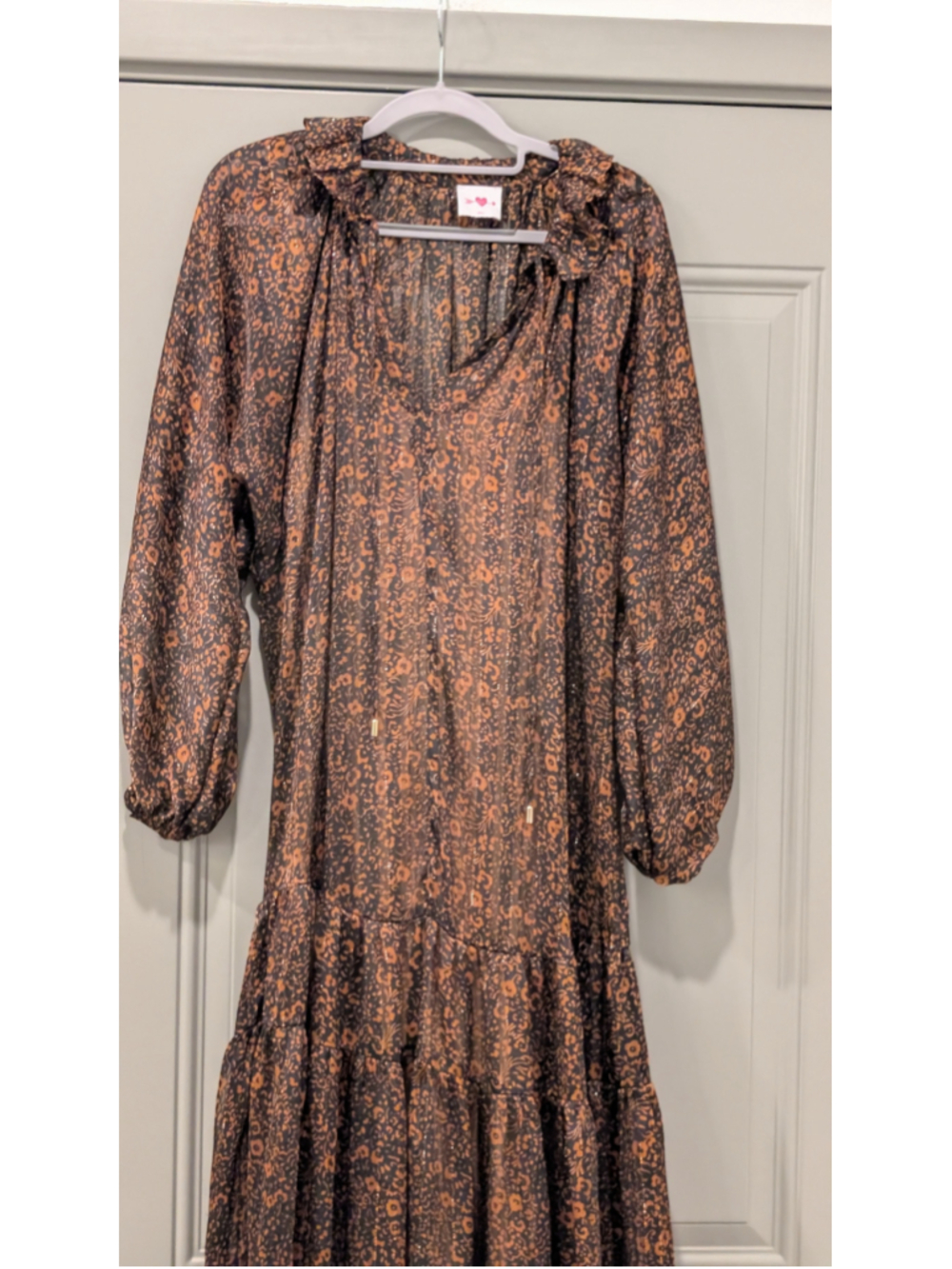 Women's Buddy Love Dress Size M Black Orange Floral Tiered - Picture 3 of 11
